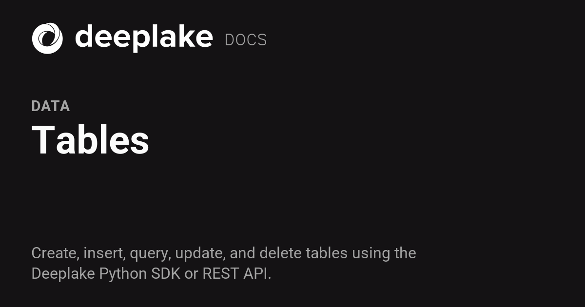Tables - Deeplake